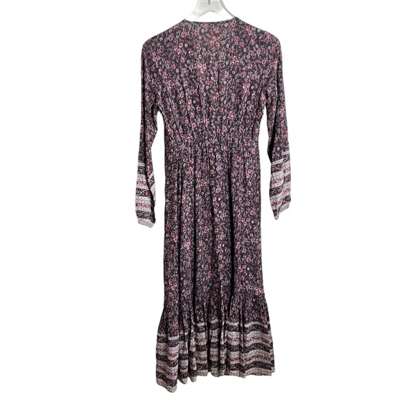VERONICA BEARD | Kameya Floral Midi Dress Long Sleeve Boho Dark Plum Floral - Picture 3 of 6